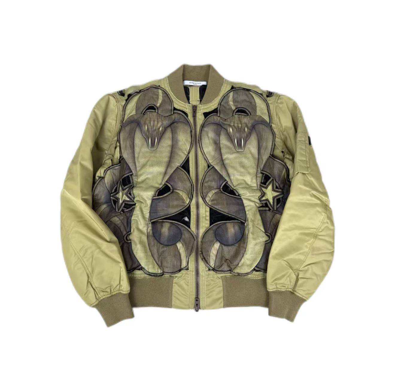 Givenchy Green Cobra Embossed Cut Out Bomber` Jacket