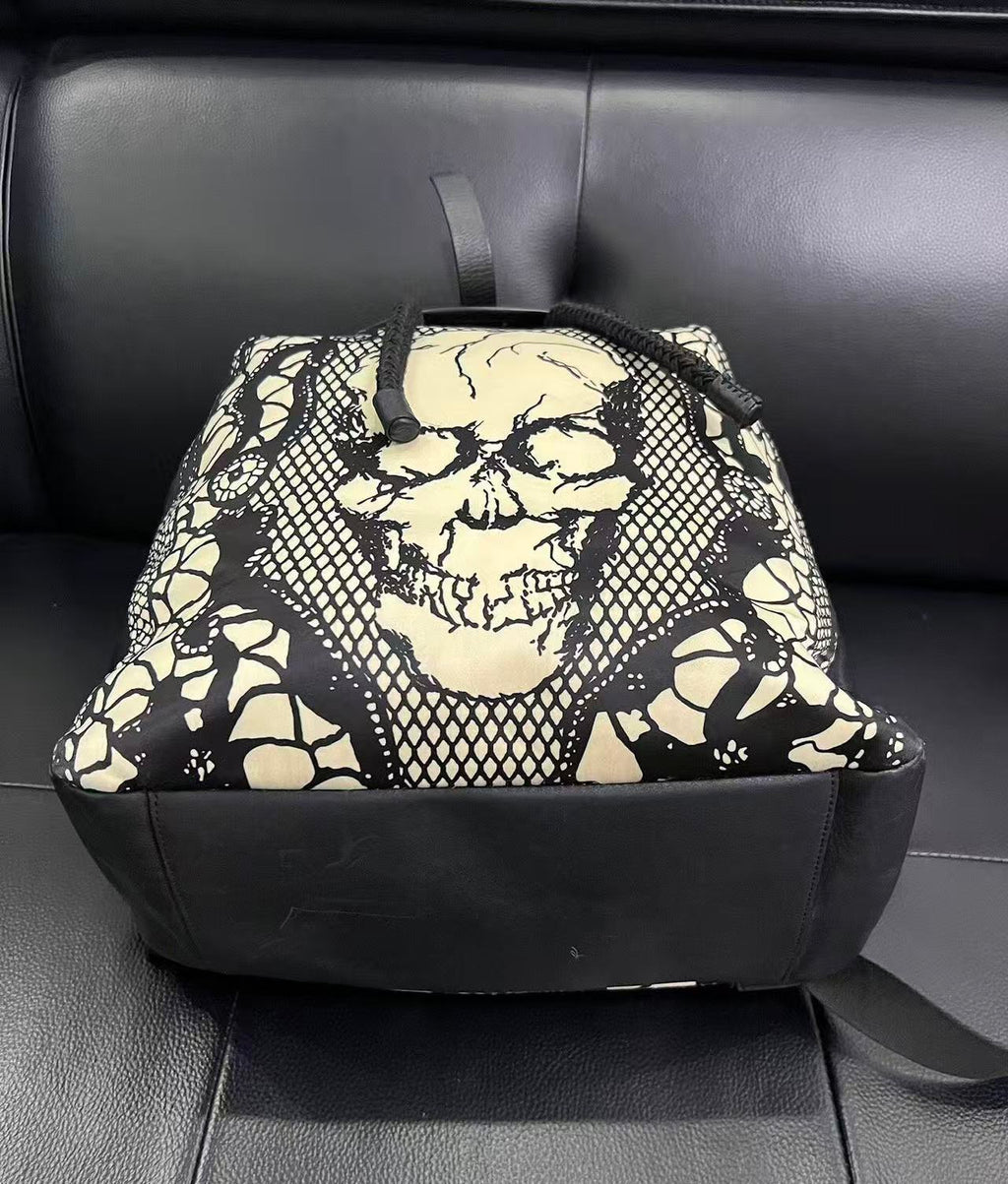 Alexander Mcqueen 14SS Skull Lace‑Print Drawstring Backpack