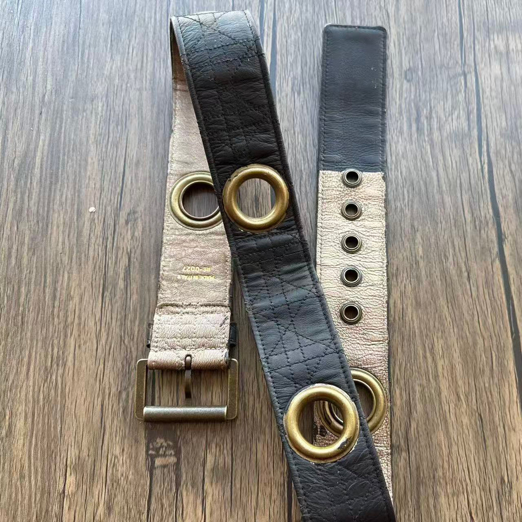 Christian Dior By John Galliano Cannage Leather Grommet Belt