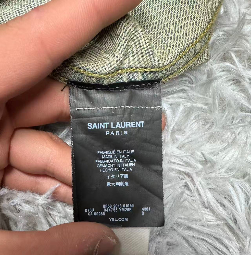 Saint Laurent 13AW Leather Sleeve Denim Jacket