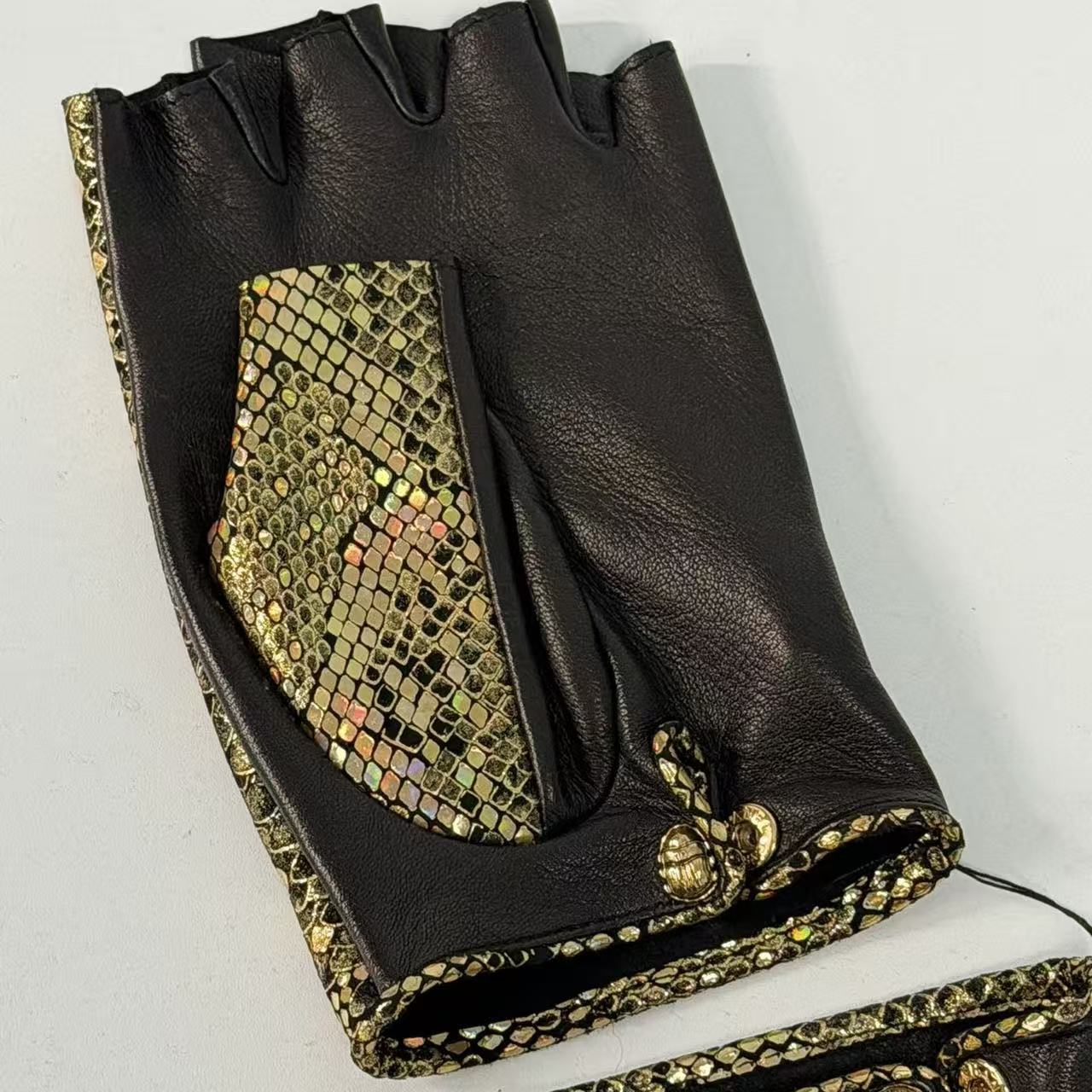 Chanel 2019 Gold Leather Fingerless Gloves