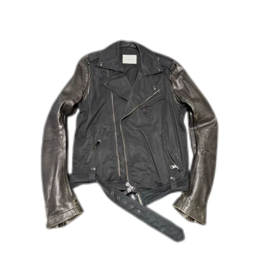 Balmain 10s Leather Sleeve Rider jacket