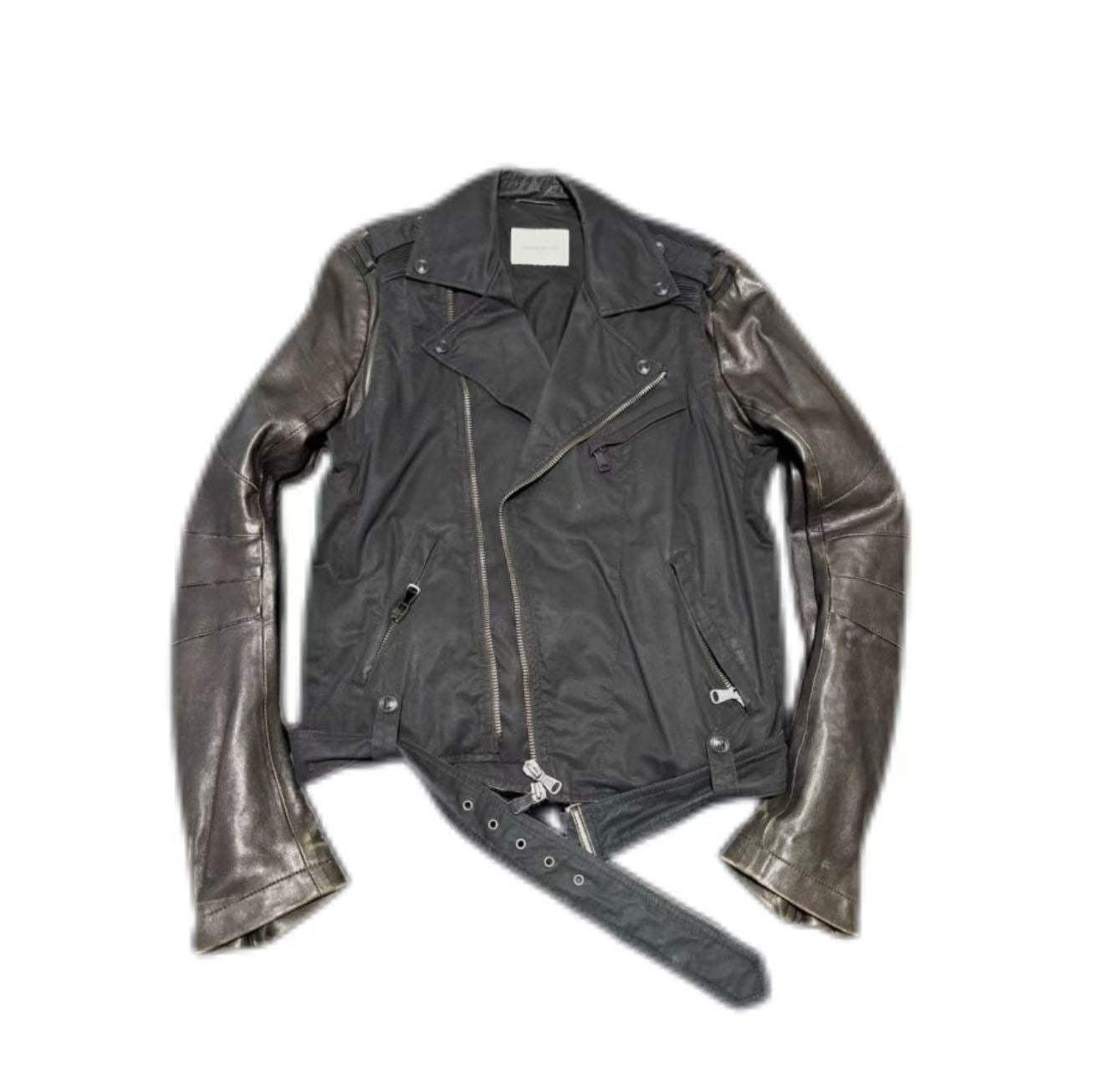 Balmain 10s Leather Sleeve Rider jacket