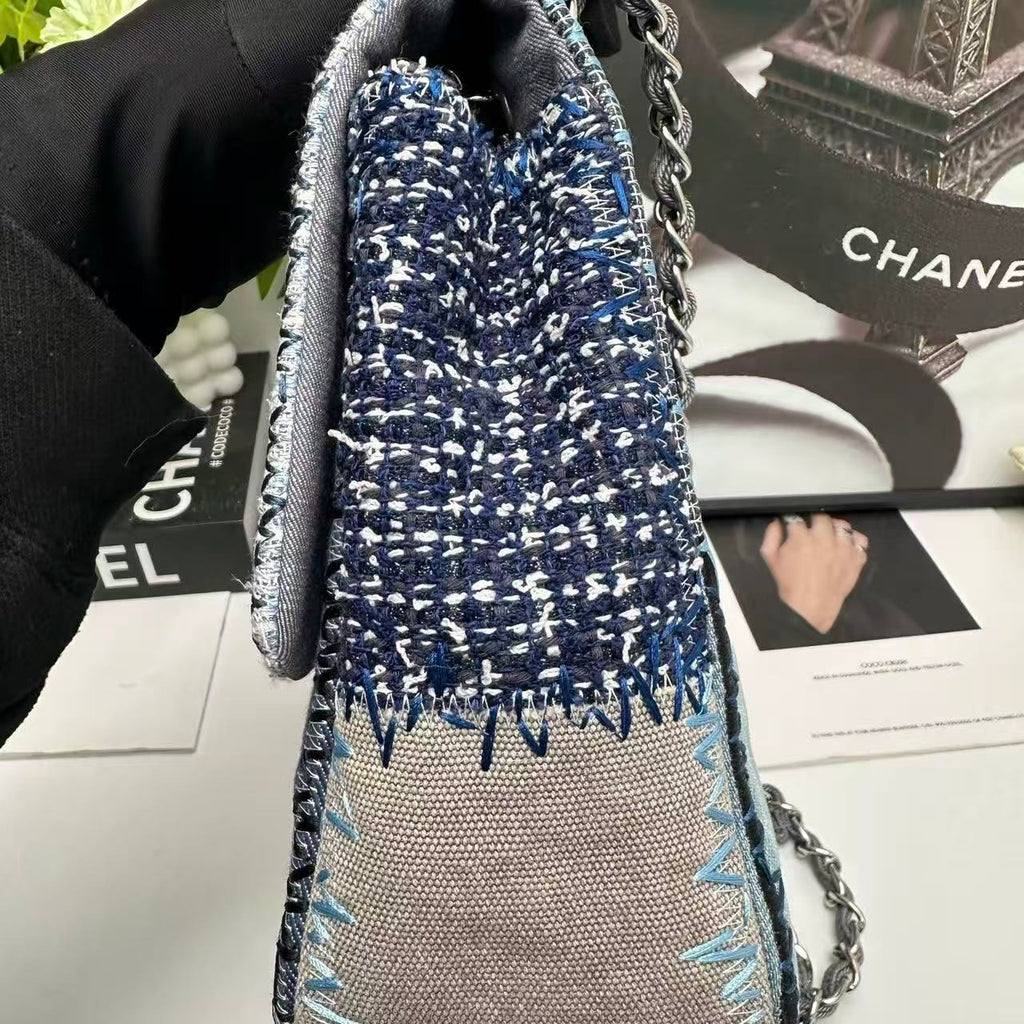 Chanel 2015 Blue Denim Patchwork Flap Bag