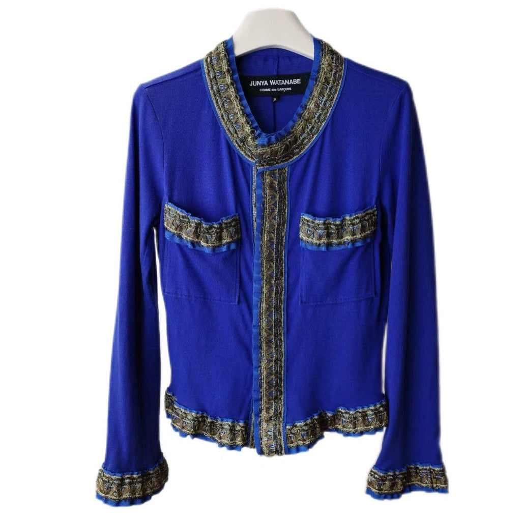 Junya Watanabe SS08 Electric Blue Gold Trim Knit Jacket