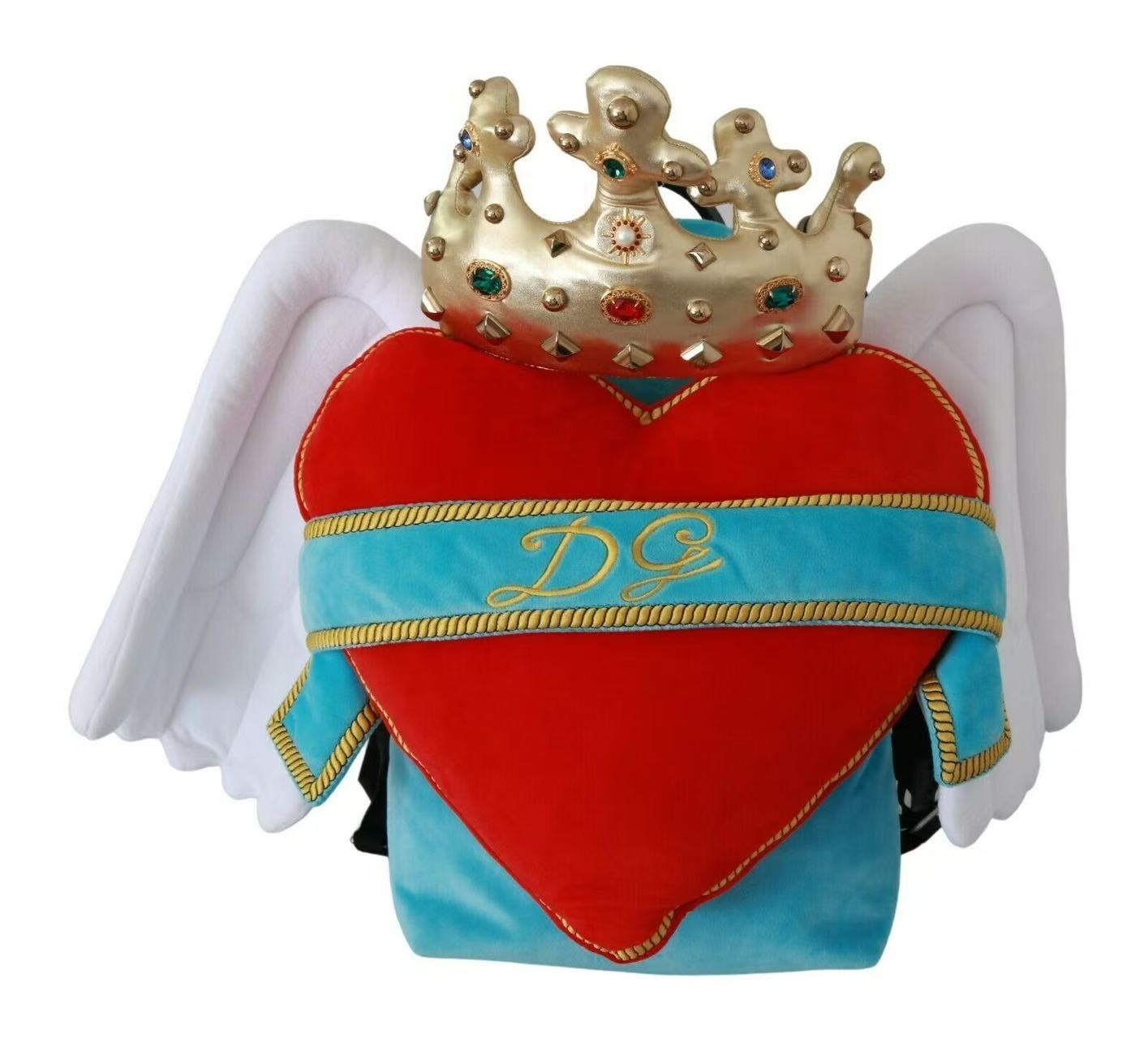 Dolce&Gabbana Red Blue Heart Wings DG Crown Backpack
