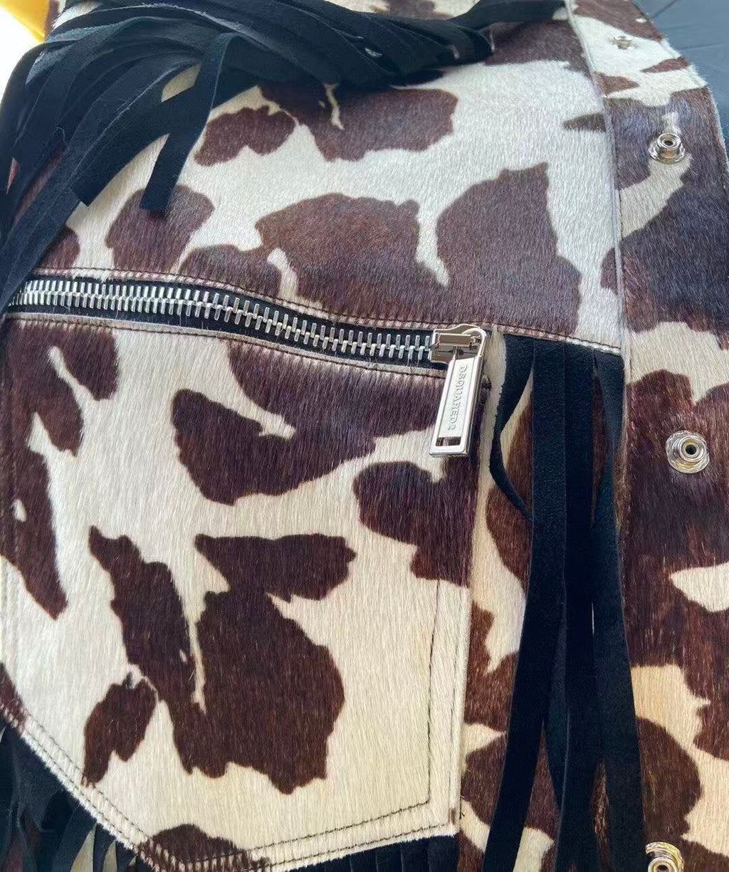 Dsquared2 17AW Cow White & Brown Pony Hair Leather Jacket