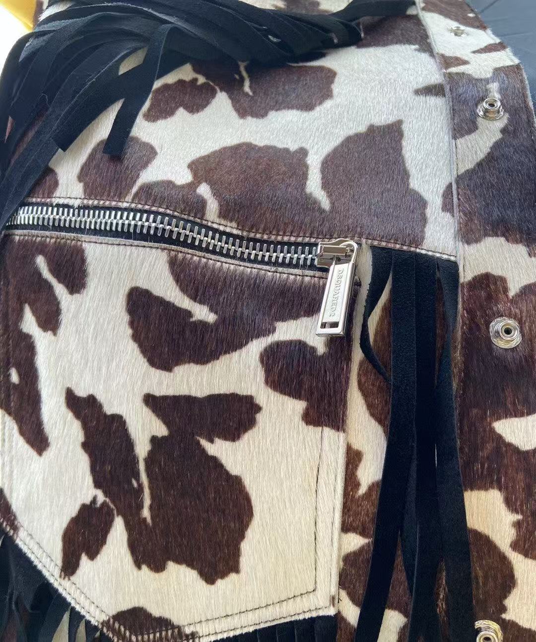 Dsquared2 17AW Cow White & Brown Pony Hair Leather Jacket