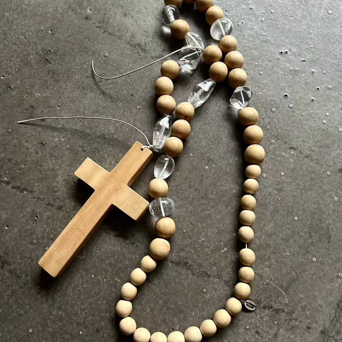 Number Nine 08SS Wooden Rosary Cross Necklace
