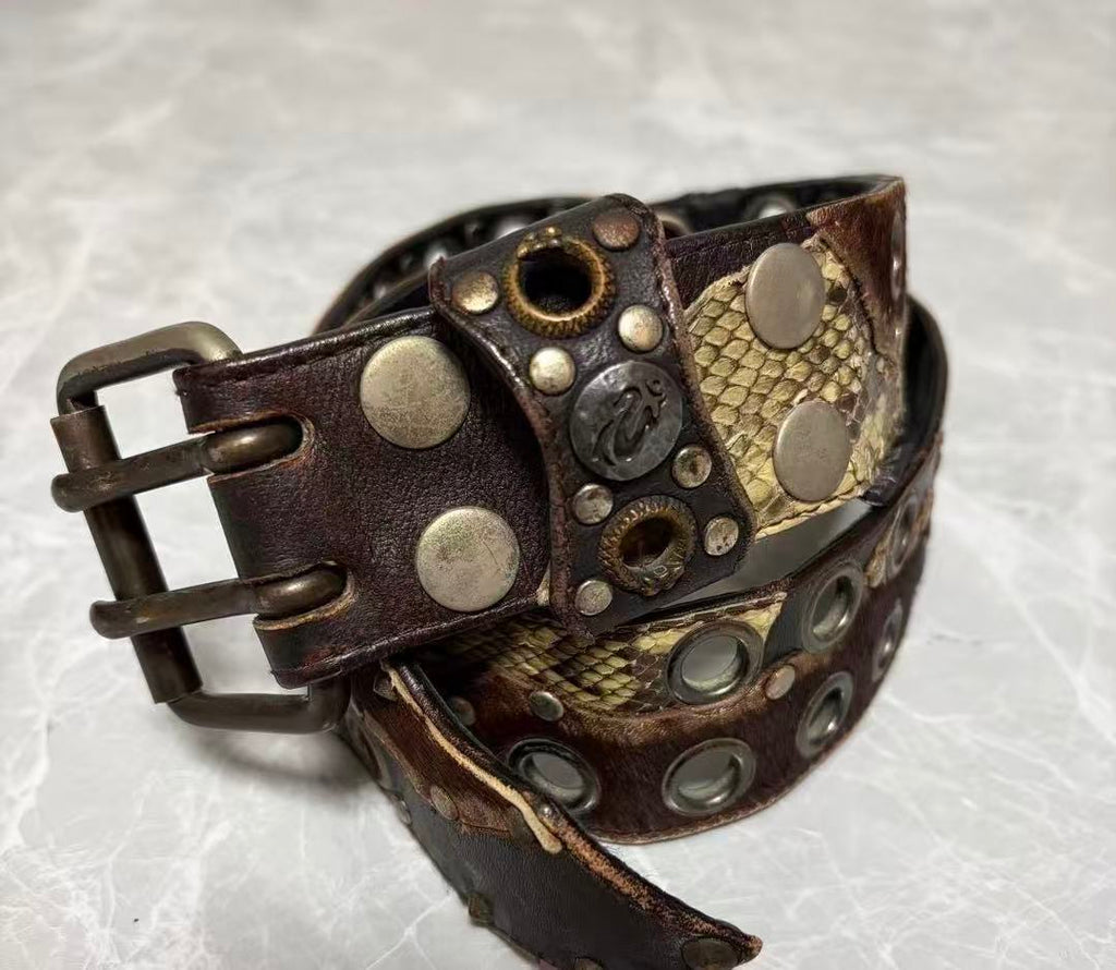 Kmrii Snakeskin and Deerskin Hybrid Grommet Belt