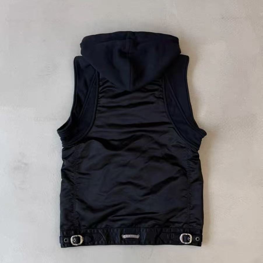 Chrome Hearts Black Nylon Hooded Biker Vest