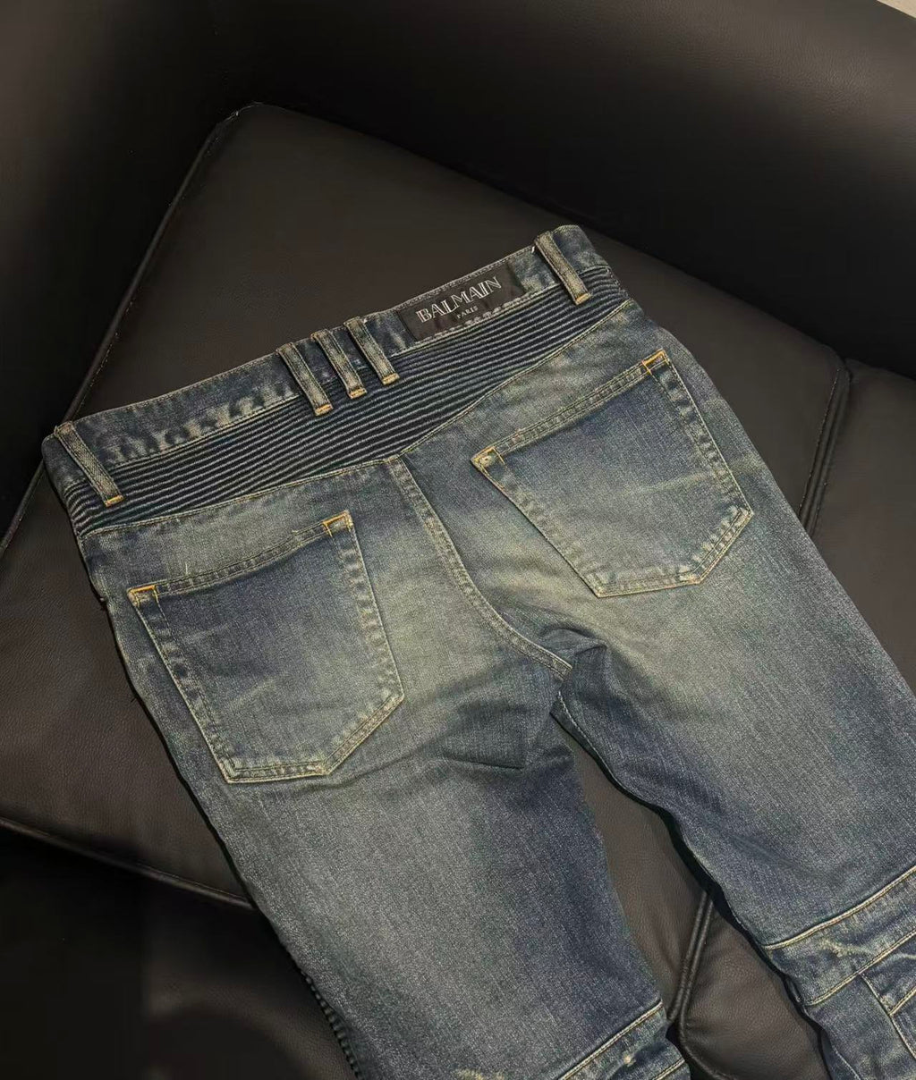 Balmain 13FW Destroyed Biker Jeans