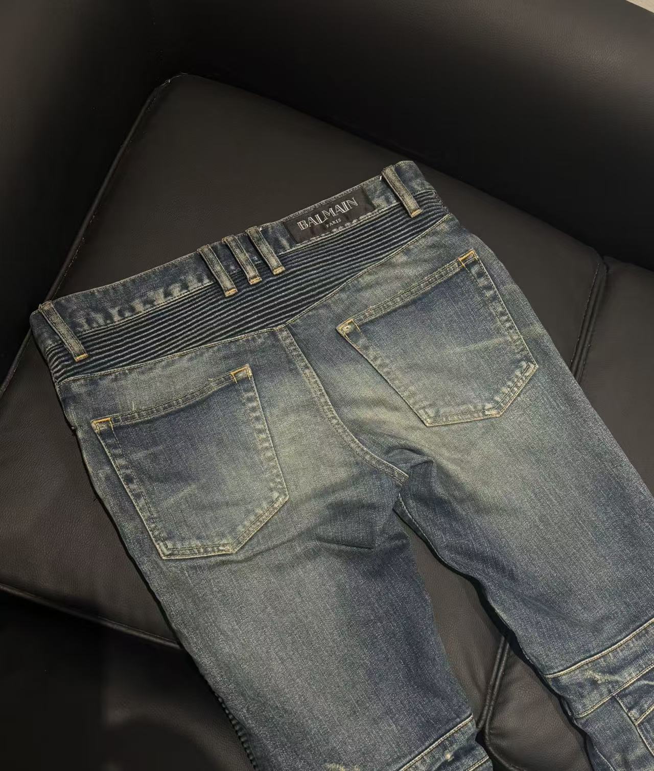 Balmain 13FW Destroyed Biker Jeans