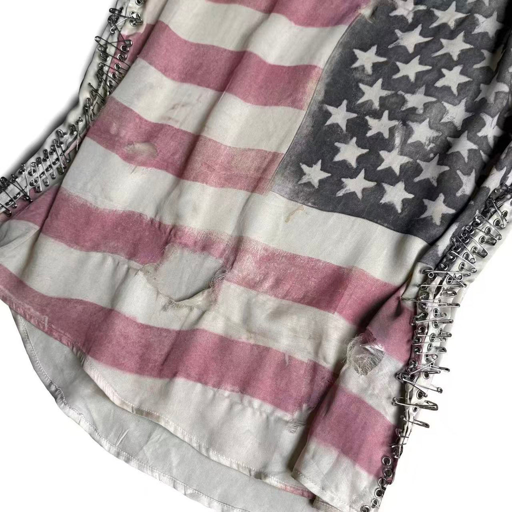 Balmain SS11 Distressed Safety Pins American Flag Tank Top