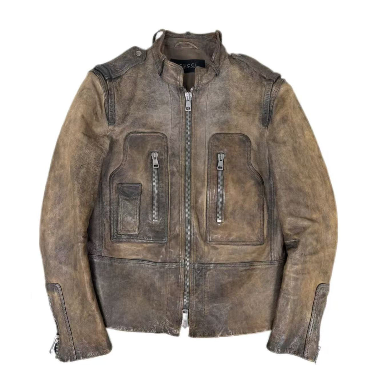 Gucci SS11 Runway Minotaur Embroidery Distressed Moto Leather Jacket
