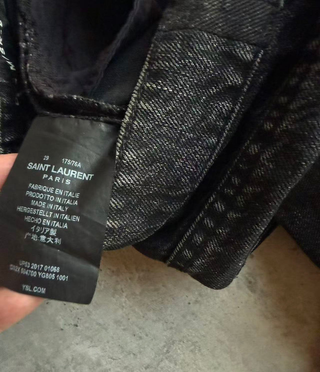 Saint Laurent 18AW D02 Washed Black Knee Ripped Skinny Jeans