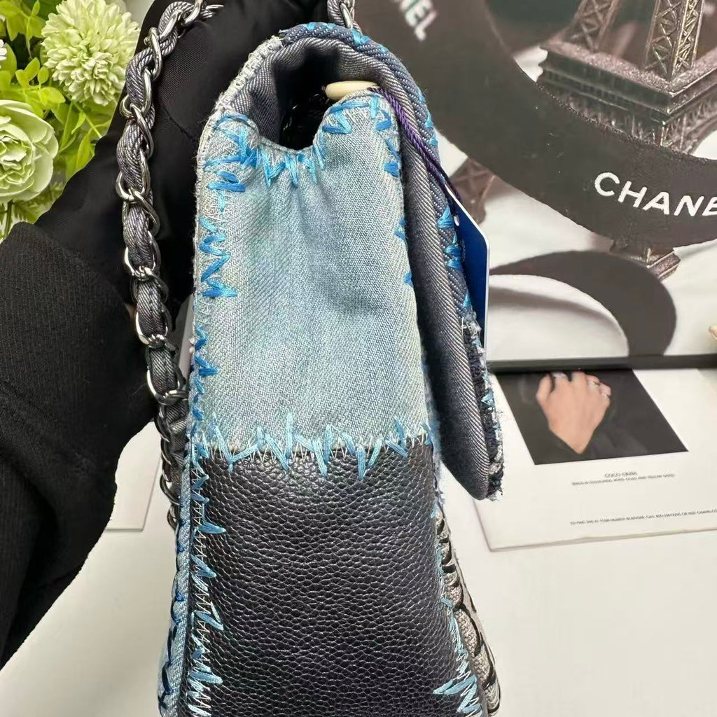Chanel 2015 Blue Denim Patchwork Flap Bag