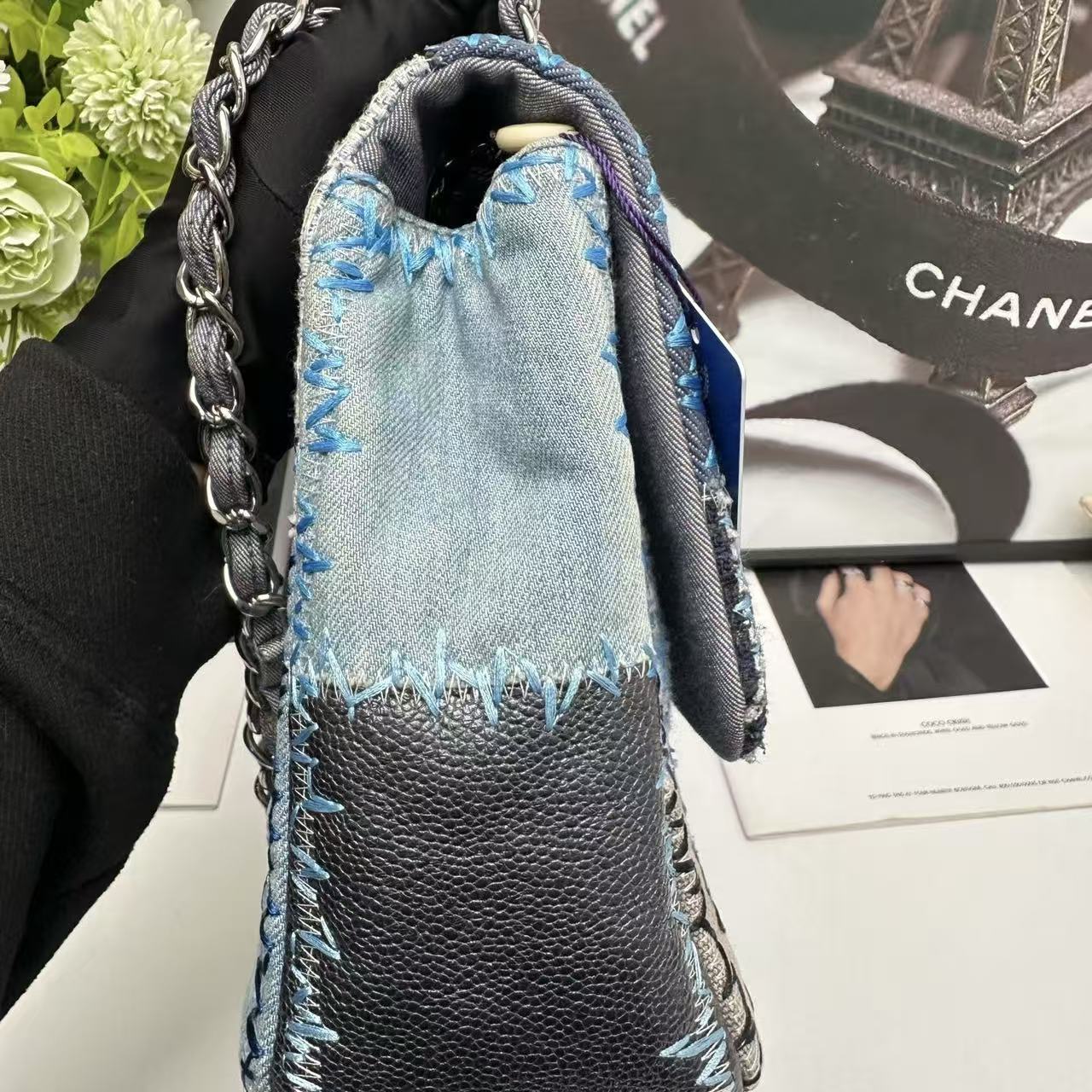 Chanel 2015 Blue Denim Patchwork Flap Bag