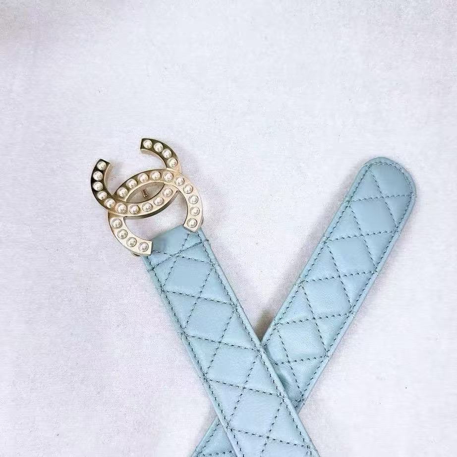 Chanel Light Blue Leather Belt