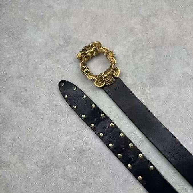 Dolce & Gabbana 06FW Baroque Angel Buckle Studded Leather Belt