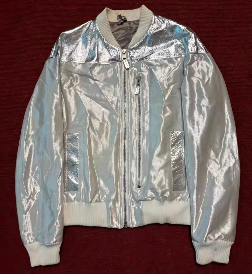 Dior Homme SS07 Silver Metallic Panel Bomber Jacket