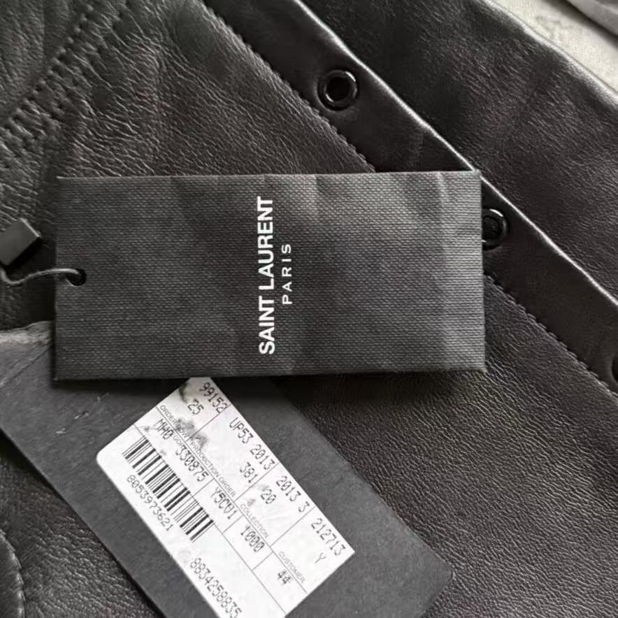 Saint Laurent 13AW Black Demon Strap Full Leather Biker Pants
