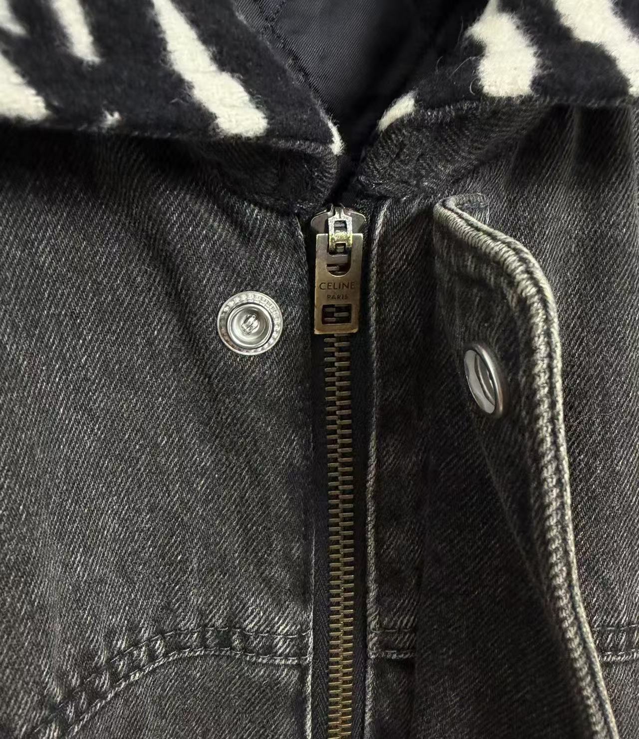 Celine 21FW Faded Black&Zebra Panel Denim Jacket