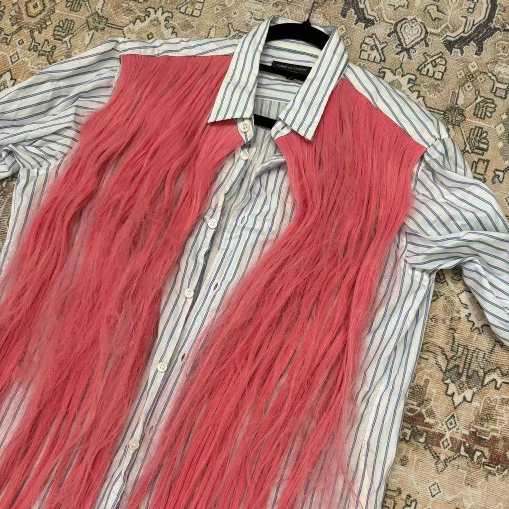 Comme des Garcons Homme Plus 20AW Pink Hair Wig Striped Shirt