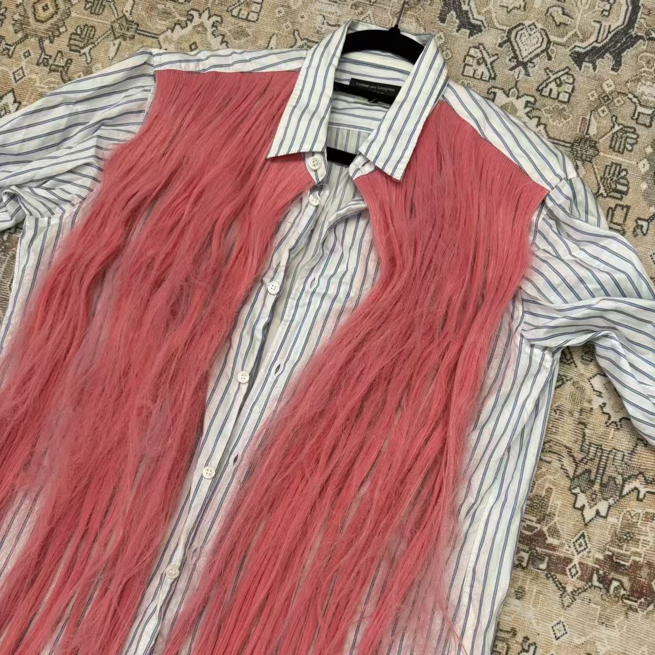 Comme des Garcons Homme Plus 20AW Pink Hair Wig Striped Shirt