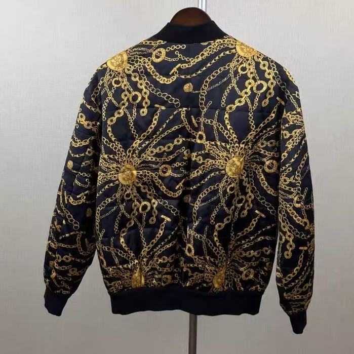 Celine 21SS Baroque Gold Chain Print Quilted Bomber Jacket