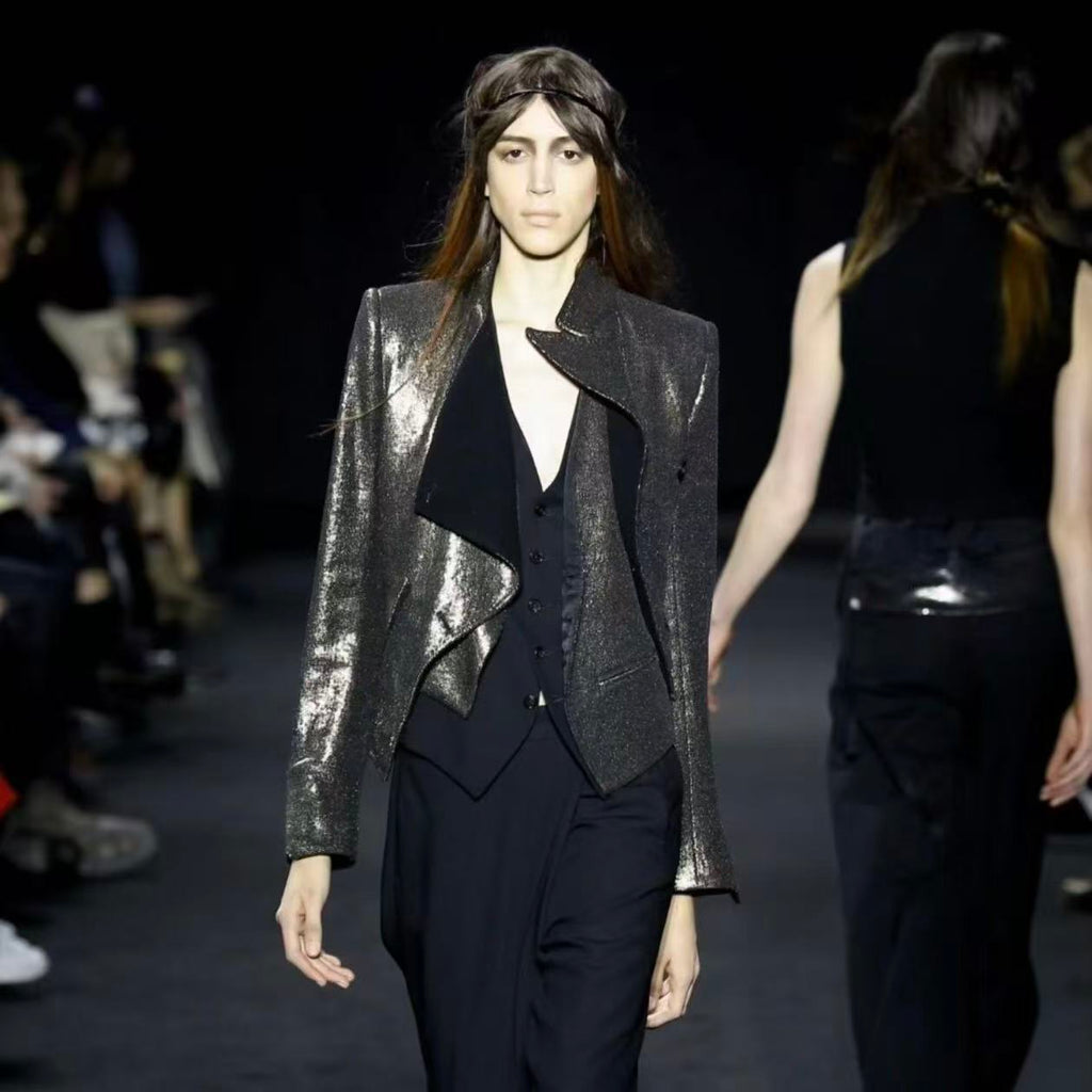 Ann Demeulemeester 16AW Asymmetric Metallic Linen-Blend Jacket