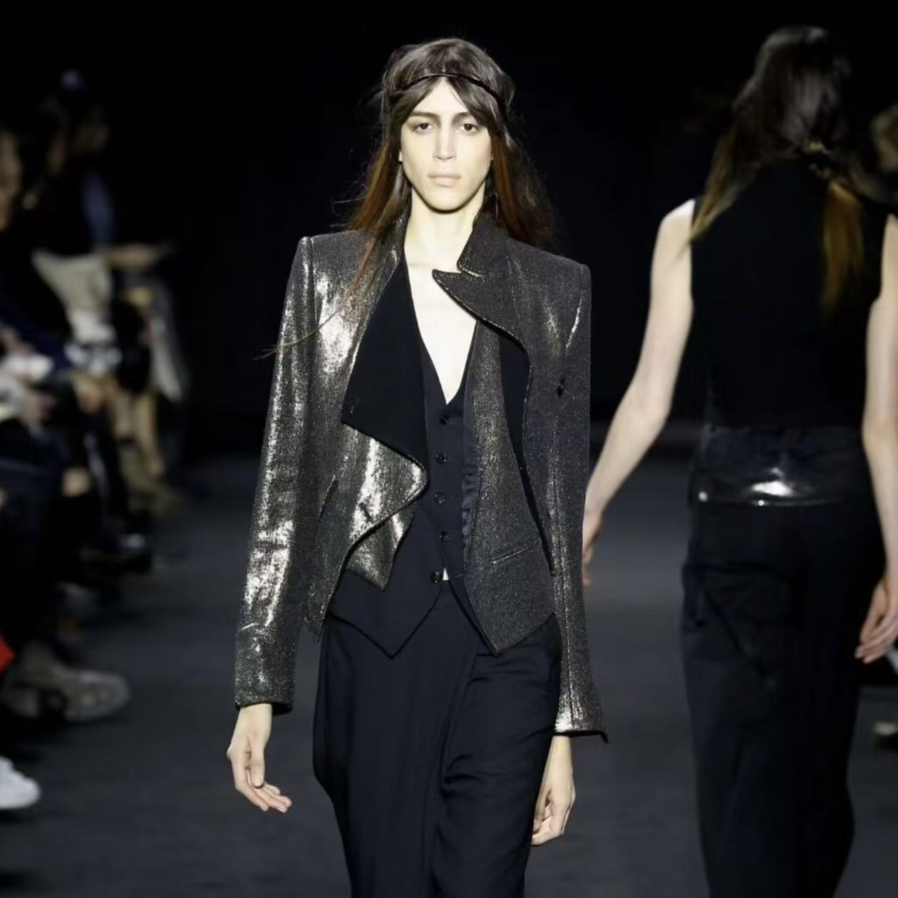 Ann Demeulemeester 16AW Asymmetric Metallic Linen-Blend Jacket