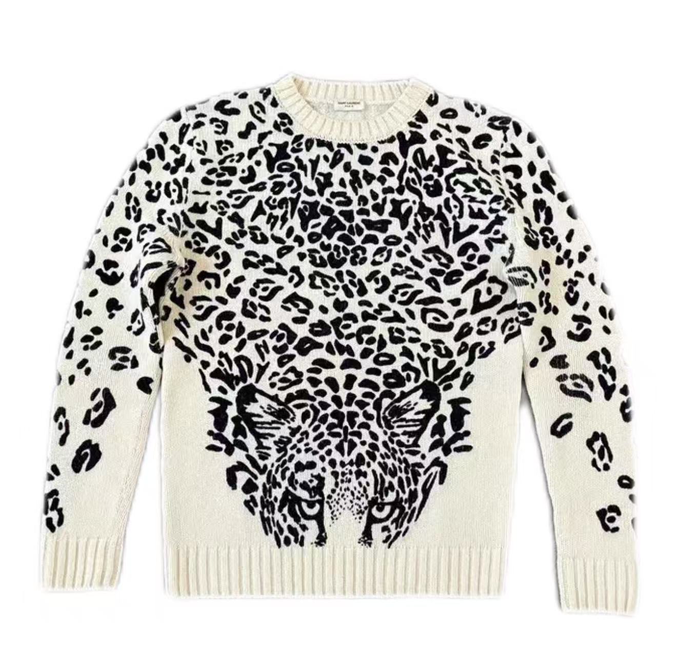 Saint Laurent 16AW Leopard Intarsia Knit Sweater