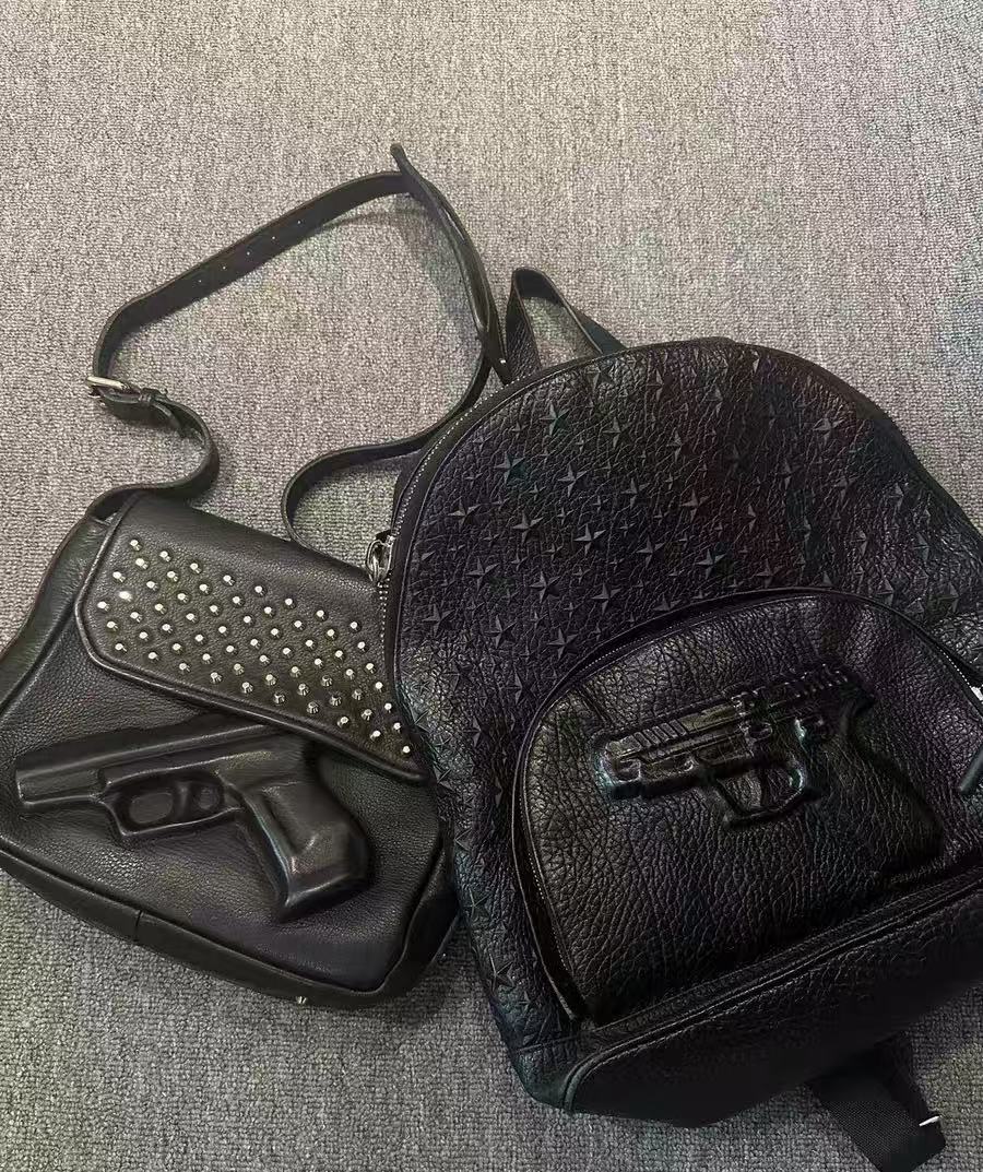 Philipp Plein Star Deboss Pistol Embossed Black Leather Backpack
