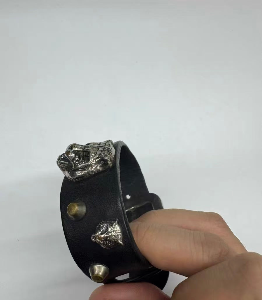 Gucci Feline Studded Leather Buckle Bracelet