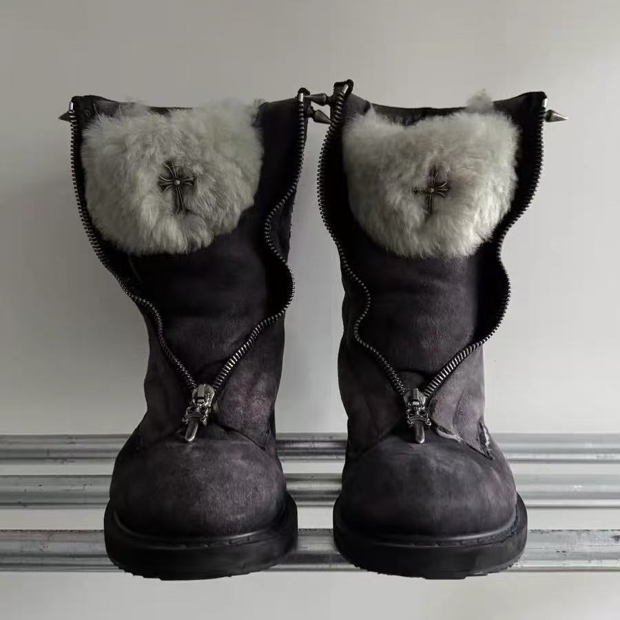 Chrome Hearts x Rick Owens Shearling Mohawk Boots