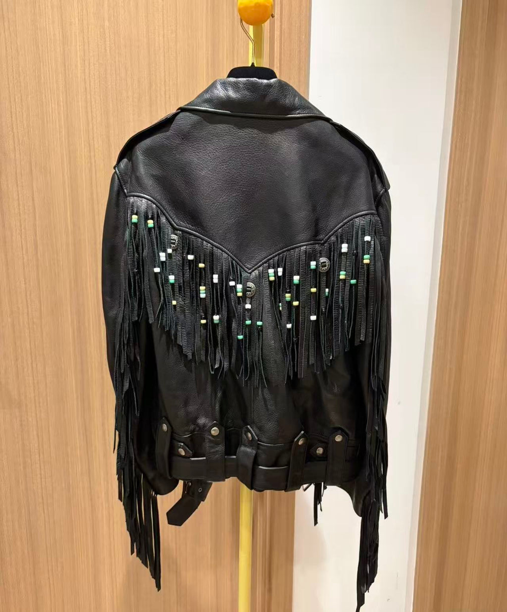Gucci 17AW Black Leather Fringed Biker Jacket