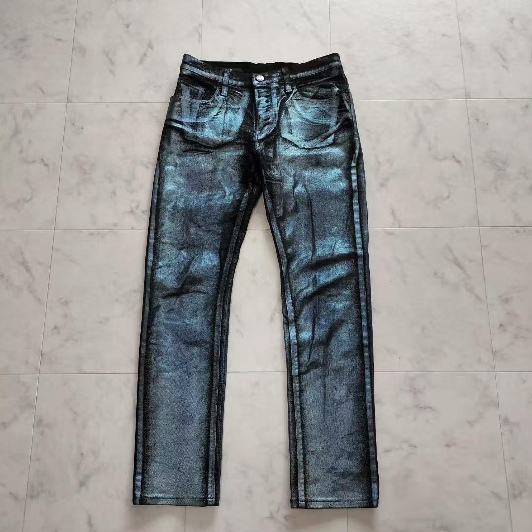 Gucci 09AW By Frida Giannini Black & Silver Trompe L'oeil Coated Jeans