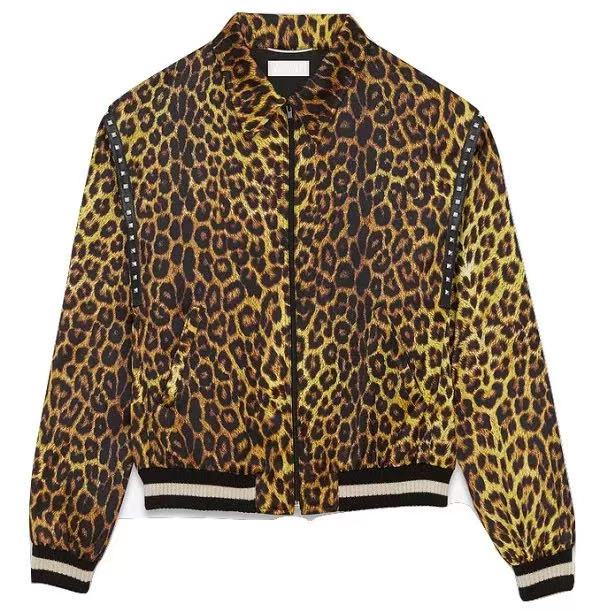 Sanit Laurent 16SS Leopard-print Satin Harrington Jakcet