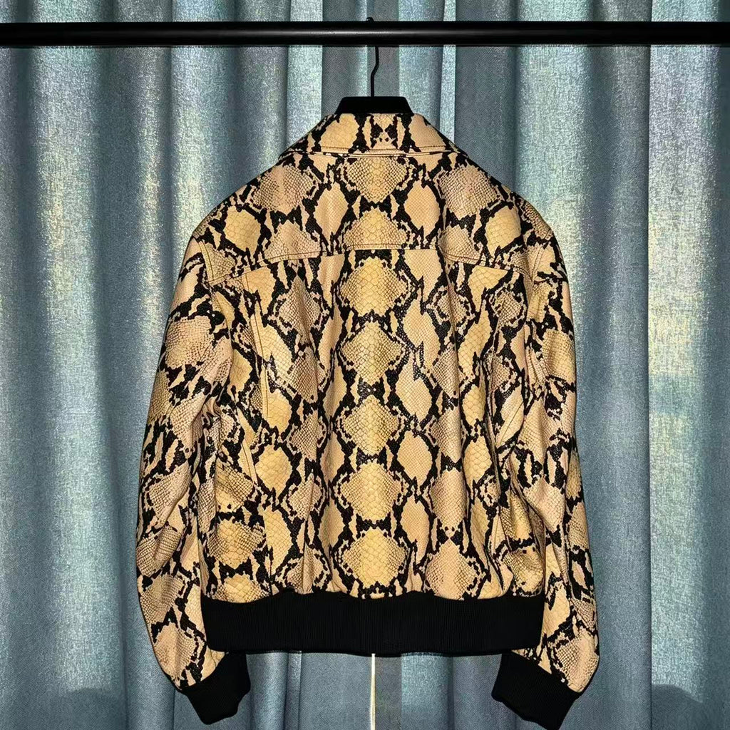 Celine 20SS Runway Python Embossed Bomber Leather Jacket
