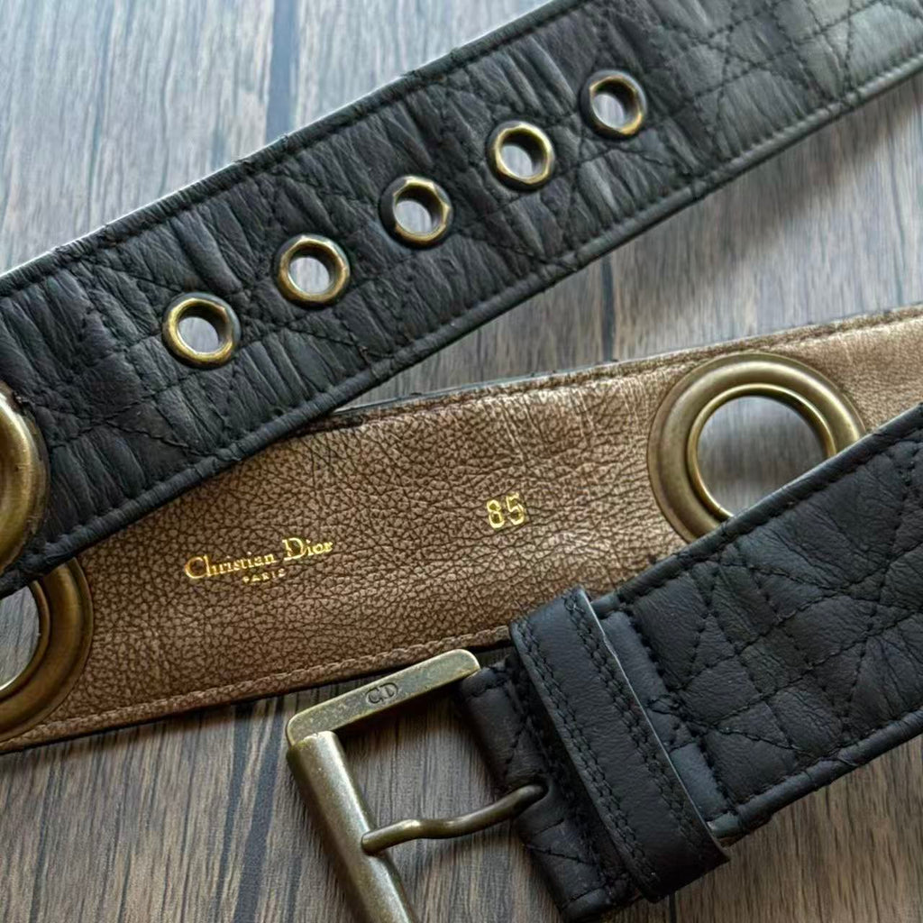 Christian Dior By John Galliano Cannage Leather Grommet Belt