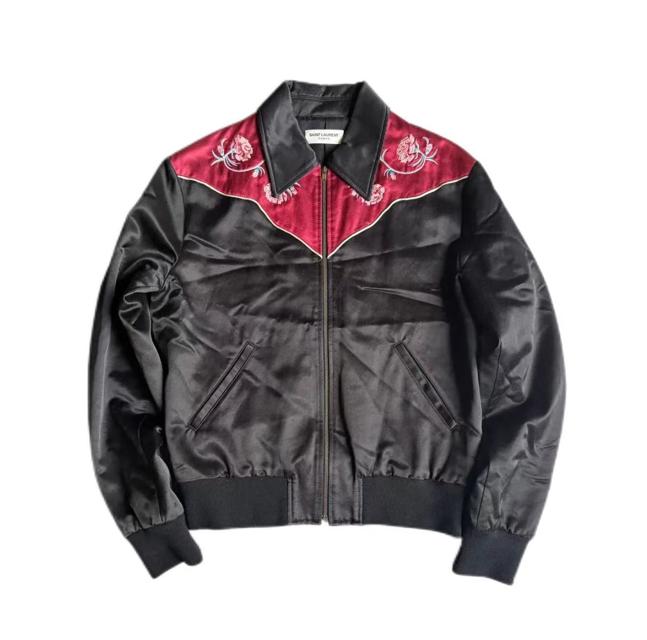 Saint Laurent FW16 Western Rose Embroidered Silk Bomber Jacket