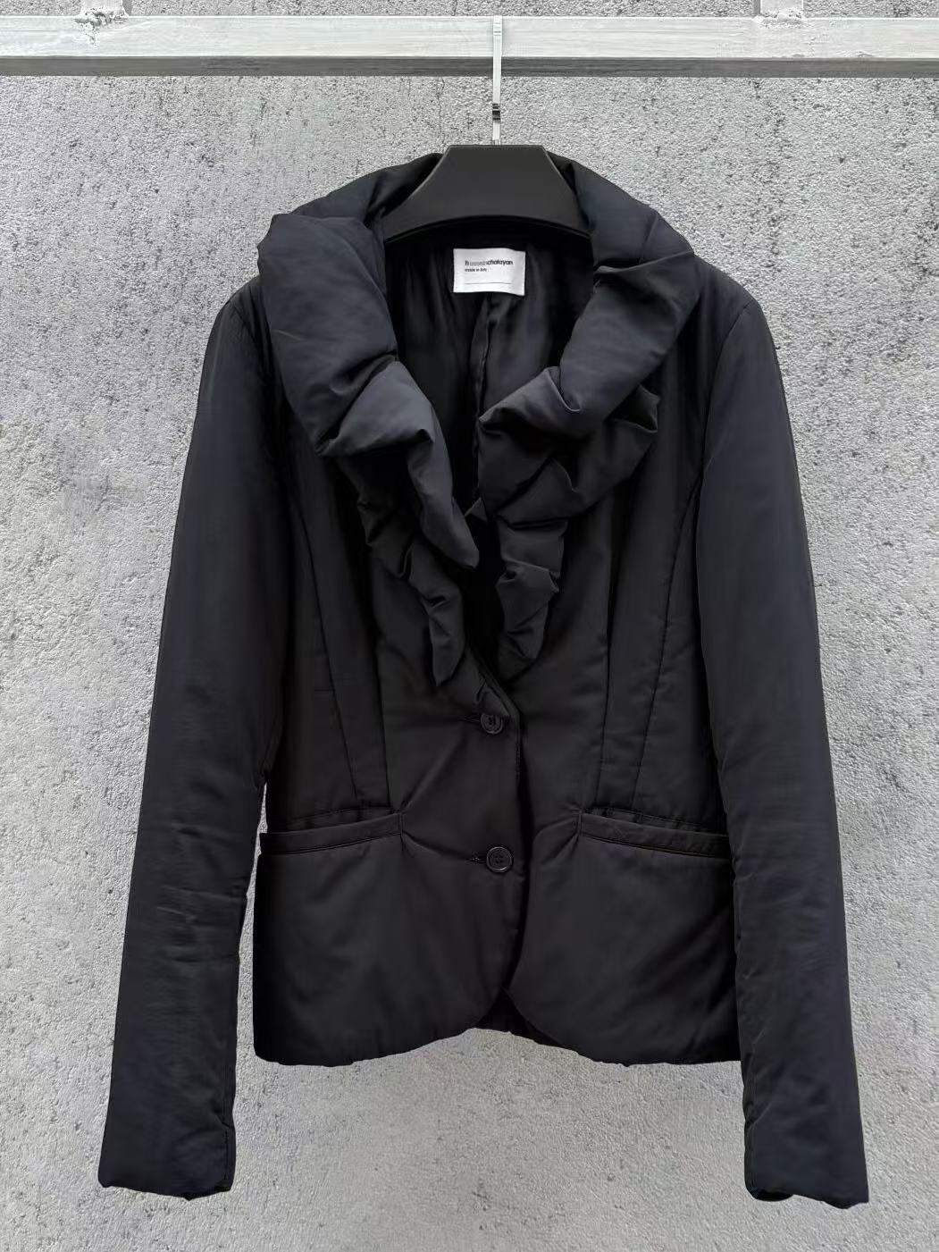 Hussein Chalayan 00s Ruffle Collar Insulated Lightweight Jacket
