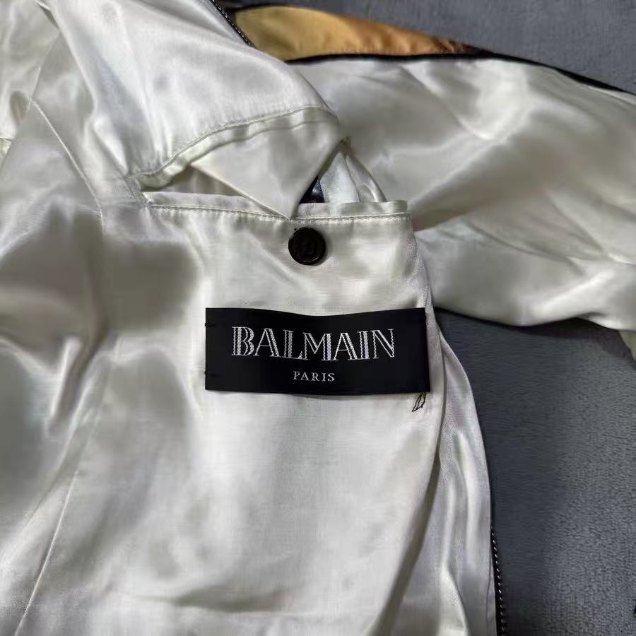 Balmain SS19 Sunset Palm Tree Satin Bomber Jacket
