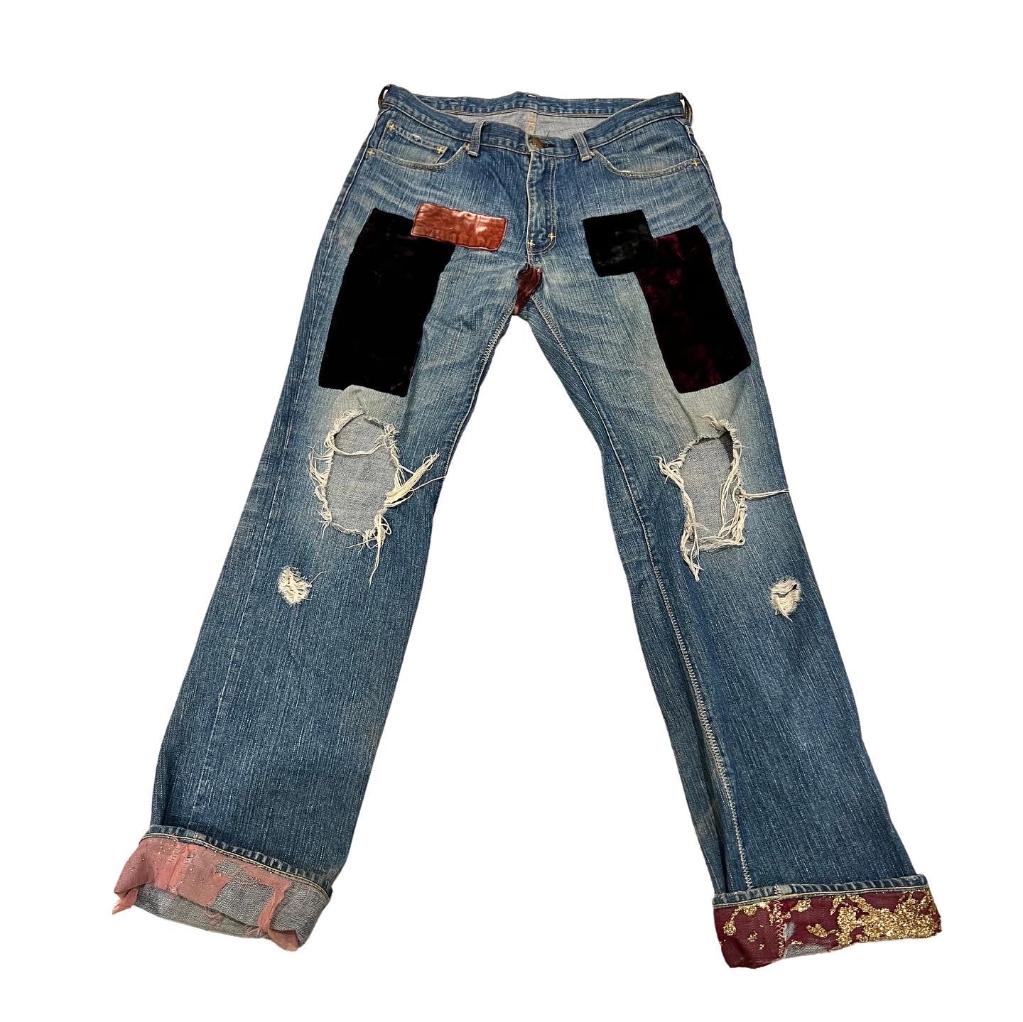 Number(n)ine 03ss archive velvet patches denim jeans