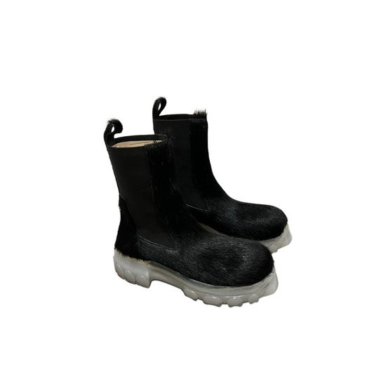 Rick Owens 22ss runway pony hair tractor boots- BLACK